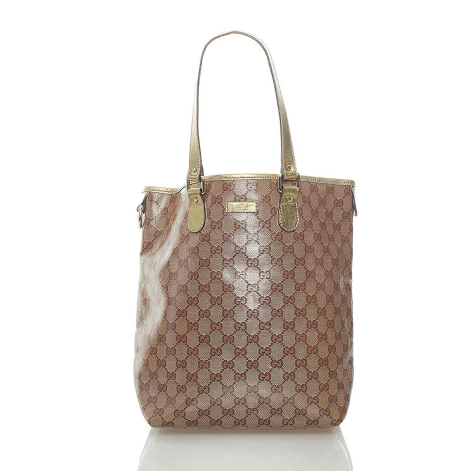 Gucci GG Crystal Handbag Tote Bag 189896 Brown Gold PVC Leather Ladies GUCCI: Gucci GG Crystal Handbag Tote Bag 189896 Brown Gold PVC Leather Ladies GUCCI Brand: Gucci Line: GG Crystal Type: Handbag Tote bag Material: PVC Leather PVC: Leather: Color: Brown Gold Closure: Open Ge
