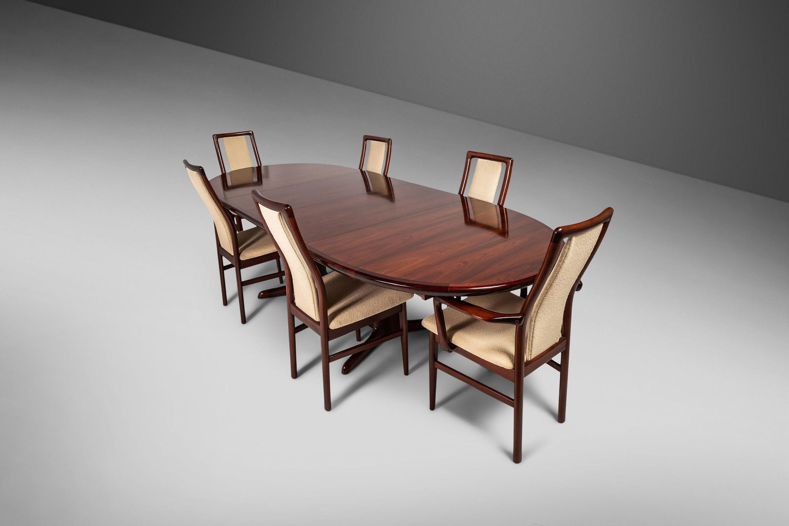 Rare Mahogany Extension Dining Table & Set of Six (6) Chairs Set by Schou Andersen Mbelfabrik: Rare Mahogany Extension Dining Table & Set of Six (6) Chairs Set by Schou Andersen Mobelfabrik Denmark c. 1970's Rare Mahogany Extension Dining Table & Set of Six (6) Chairs Set by Schou Andersen Mobe