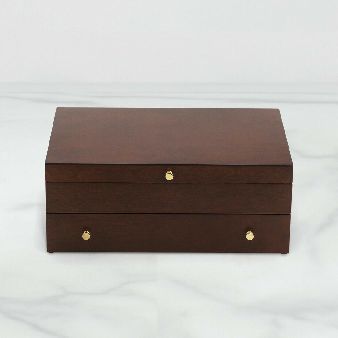 Lenox Mahogany Flatware Chest - Silverware Storage - Brand New: Lenox Mahogany Flatware Chest - Silverware Storage - Brand New Wood Tone: Mahogany Item Height: 5.5 in Item Width: 11 in Type: Platters & Trays Color: Brown Brand: Lenox Easily store your favorite ute