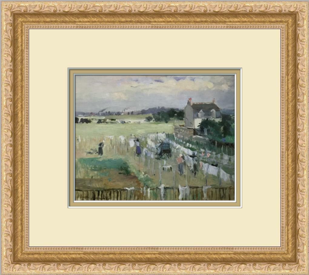 Berthe Morisot Laundresses Hanging Out the Wash Newly Custom Framed Print: Berthe Morisot Laundresses Hanging Out the Wash Newly Custom Framed Print Features: Framed Matted Region Of Origin: usa Item Width: 14 in Title: Laundresses Hanging Out the Wash Production Technique: