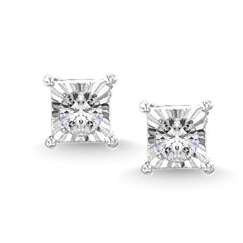 Illusion Square Diamond 1/20 Ct.Tw. Stud Earrings: Illusion Square Diamond 1/20 Ct.Tw. Stud Earrings Add a subtle sparkle to your ensemble with these Sterling Silver diamond Square shape illusion stud Earrings, which feature 2 round brilliant cu