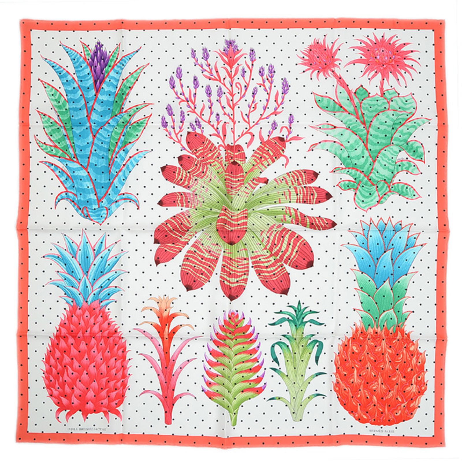 Hermes Carre 90 Scarf Bromeliad Inventory Bronze/Coral/Multicolor 100% Silk: Hermes Carre 90 Scarf Bromeliad Inventory Bronze/Coral/Multicolor 100% Silk Brand: Hermes Type: Scarf Gender: Women Color: Multi-color Shape: Square Material: Silk100% Silk: 100% Size (LxW): 88cm x 88