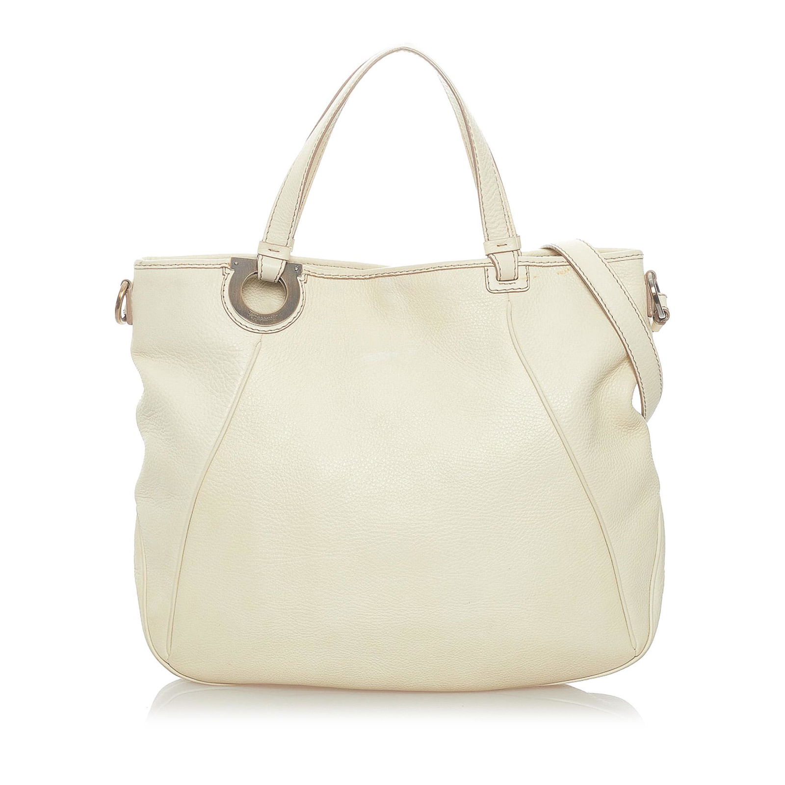 Ferragamo Gancini Leather Satchel: Ferragamo Gancini Leather Satchel This satchel features a leather body flat leather handles a flat strap an open top and an interior zip pocket. Brand: Ferragamo Model: Gancini Leather Satchel Origin: