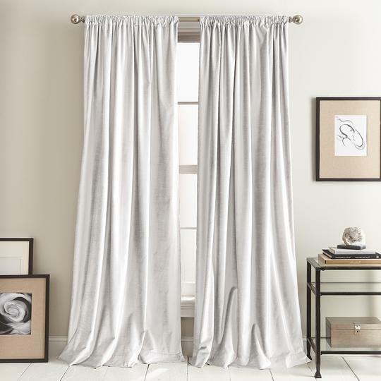 DKNY Knotted White Velvet 50" x 108" Room Darkening Window Panel Pair 7108: DKNY Knotted White Velvet 50" x 108" Room Darkening Window Panel Pair 7108 Style: Modern Item Width: 50 in Material: Velvet Type: Panels Color: White Item Length: 108 Transparency: Room Darkening Bran