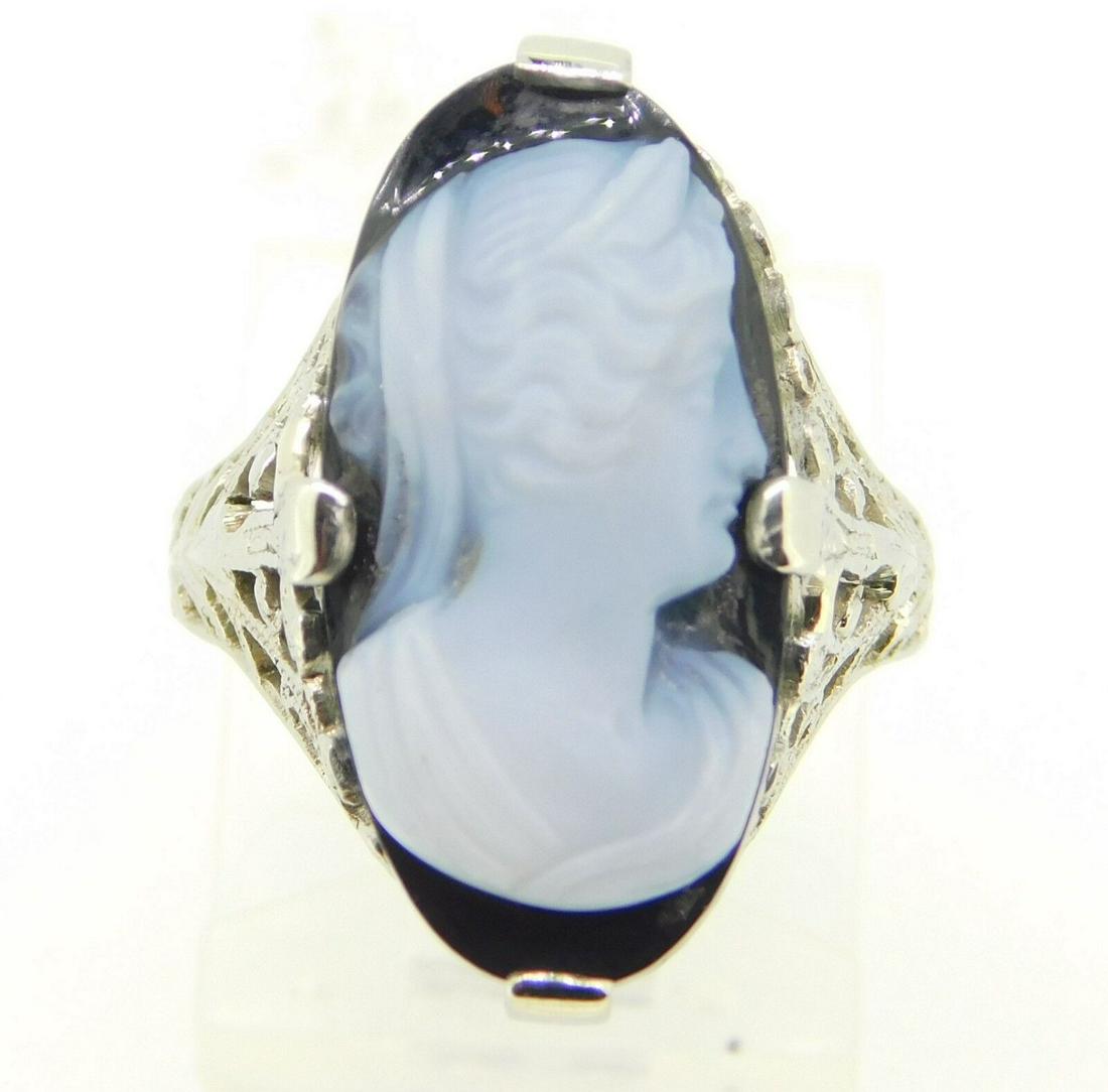 Art Deco 18k White Gold Genuine Natural Stone Cameo Filigree Ring: Art Deco 18k White Gold Genuine Natural Stone Cameo Filigree Ring All of our jewelry is guaranteed authentic by our graduate gemologist of the gemological institute of america (gia). Art deco 18k whit