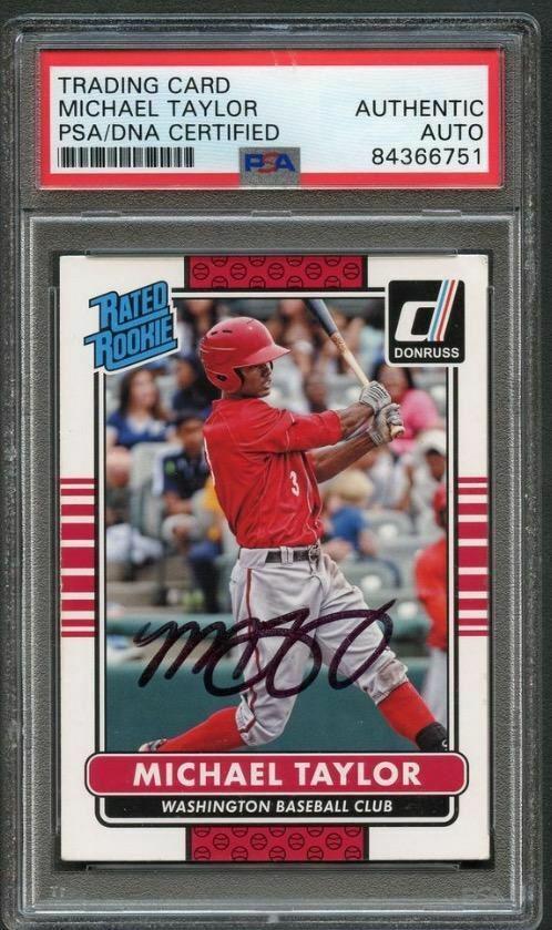 2015 Donruss Rated Rookie #38 Michael Taylor Signed Rookie Card PSA Slabbed Auto: 2015 Donruss Rated Rookie #38 Michael Taylor Signed Rookie Card PSA Slabbed Auto Graded: No Pre-Owned PLEASE NOTE: Framed Large or heavy Items do not have shipping costs included. The exact shipping c
