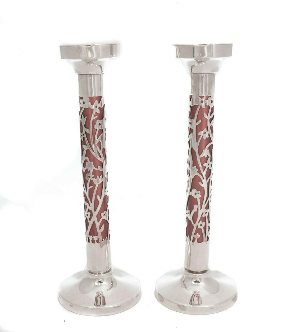 BIER 925 STERLING SILVER & SCARLET COLOR HANDMADE CUT OUT FLORAL CANDLESTICKS: BIER 925 STERLING SILVER & SCARLET COLOR HANDMADE CUT OUT FLORAL CANDLESTICKS Composition: Sterling Silver Maker: Bier / Israel Type: Candlesticks & Candelabras Fine Bier 925 Sterling Silver & Scarlet