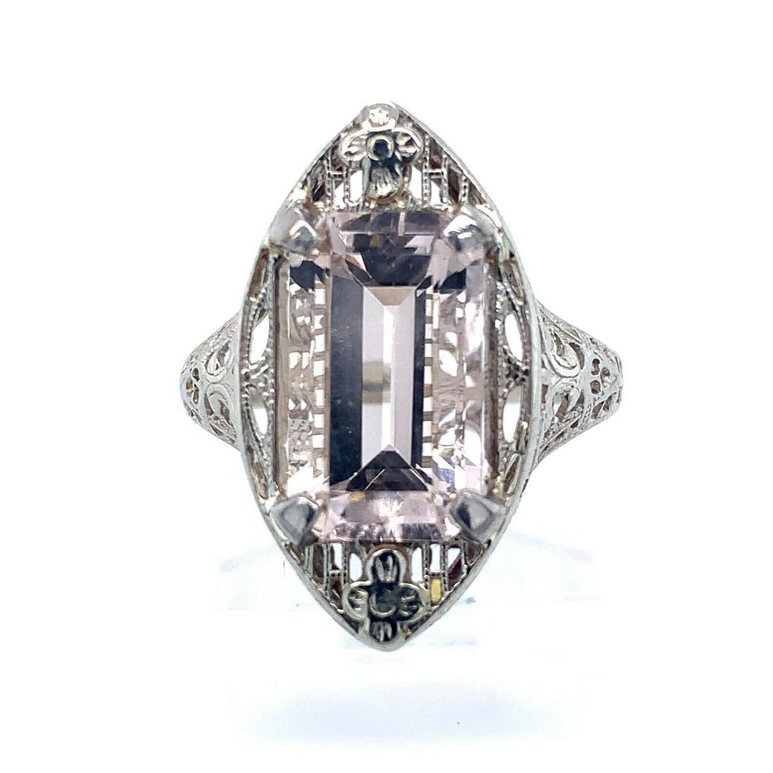 14k White Gold Art Deco 3.35 Carat Genuine Natural Morganite Ring: 14k White Gold Art Deco 3.35 Carat Genuine Natural Morganite Ring All of our jewelry is guaranteed authentic by our graduate gemologist of the gemological institute of america (gia). 14k white gold ar