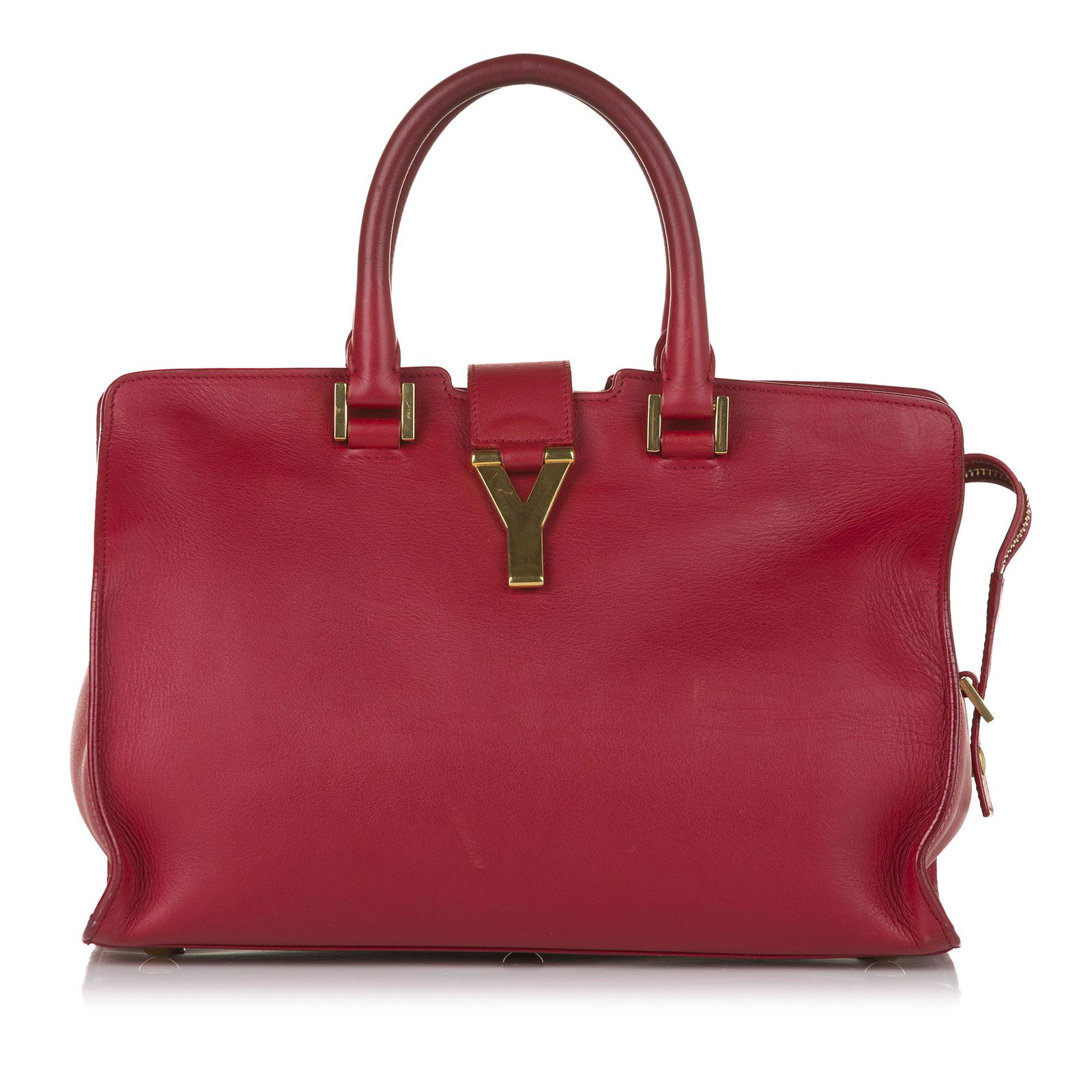 YSL Cabas Chyc Leather Satchel: YSL Cabas Chyc Leather Satchel The Cabas Chyc satchel features a leather body rolled leather handles a flat leather strap a top strap with a gold-tone Y hardware a top zip closure and an interior zip