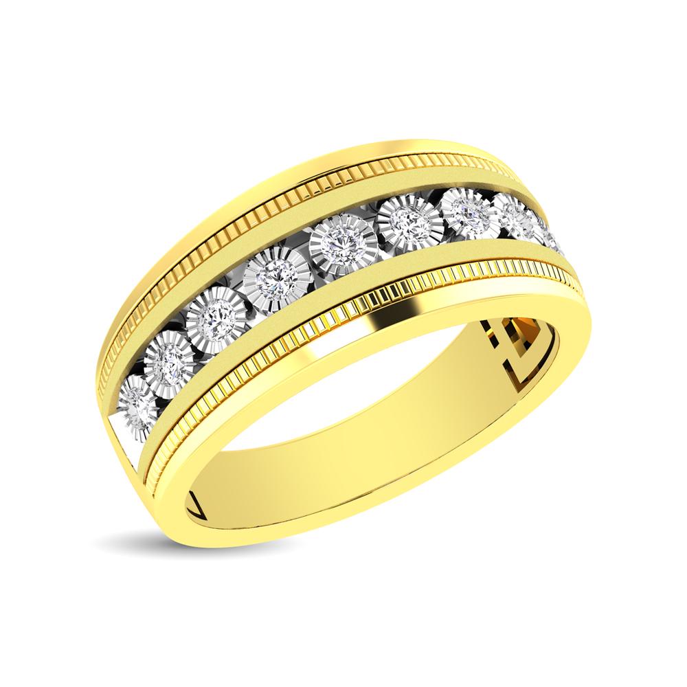 10K Yellow Gold 1/2 Ct.Tw. Diamond 9 Stone Illusion Mens Band: 10K Yellow Gold 1/2 Ct.Tw. Diamond 9 Stone Illusion Mens Band Surprise love of your life with 10K Yellow gold Wedding Ring band illusion set with 9 stone of totaling ? ctw. For an artful final touch,