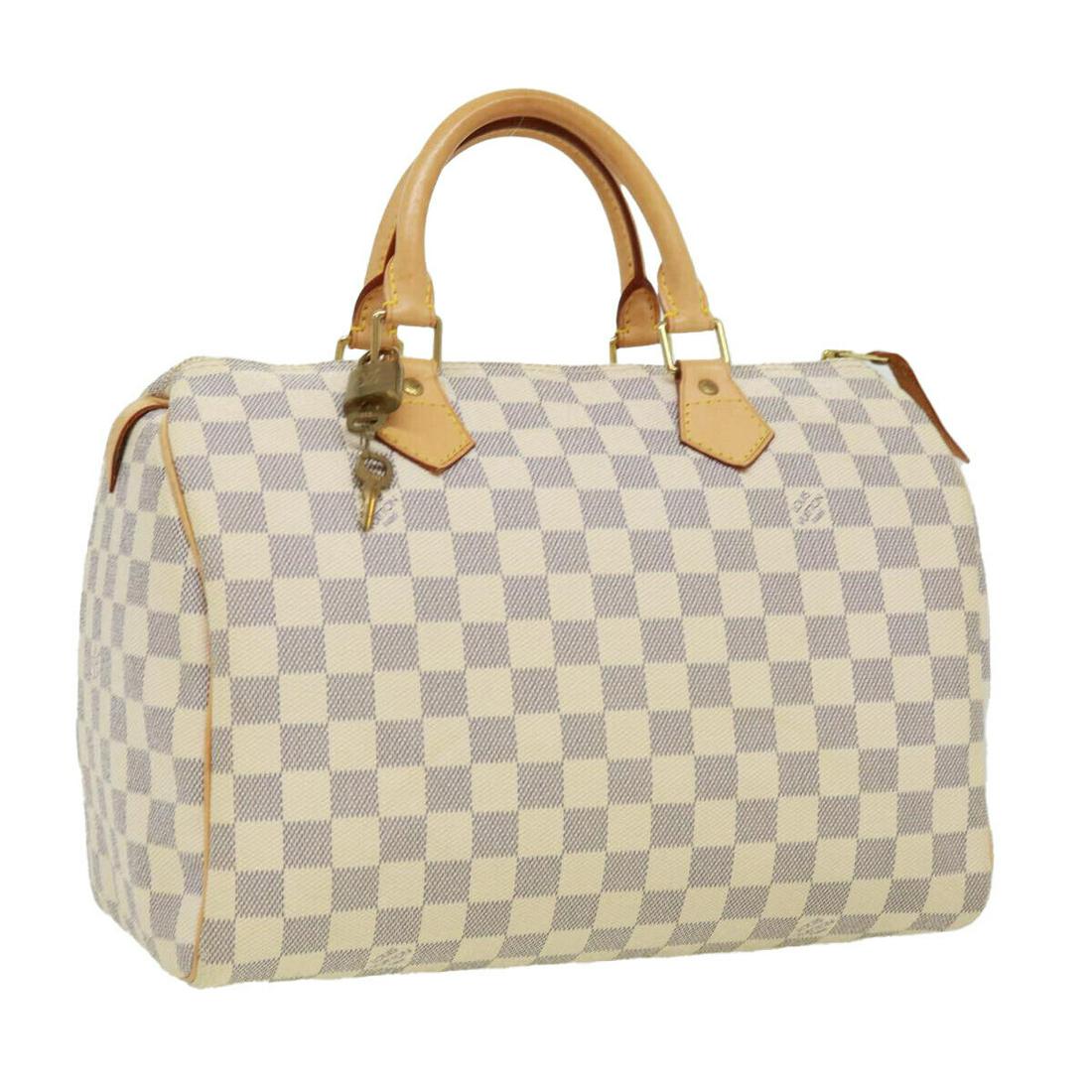LOUIS VUITTON Damier Azur Speedy 30 Hand Bag N41533 LV: LOUIS VUITTON Damier Azur Speedy 30 Hand Bag N41533 LV Brand: LOUIS VUITTON Style: Hand Bag Material: Damier Azur Canvas Exterior Color: Damier Azur Bag Height: 8.3inch(Approx) / 21cm(Approx) Bag Dept