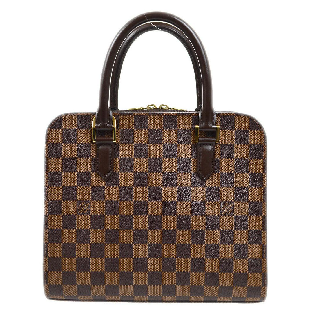 LOUIS VUITTON TRIANA HAND BAG PURSE DAMIER CANVAS EBENE N51155 VI0045: LOUIS VUITTON TRIANA HAND BAG PURSE DAMIER CANVAS EBENE N51155 VI0045 Size: Medium Model: LOUIS VUITTON TRIANA Style: Satchel/Top Handle Bag Handle Style: Double Handles Bag Height: 9 in Exterior Colo