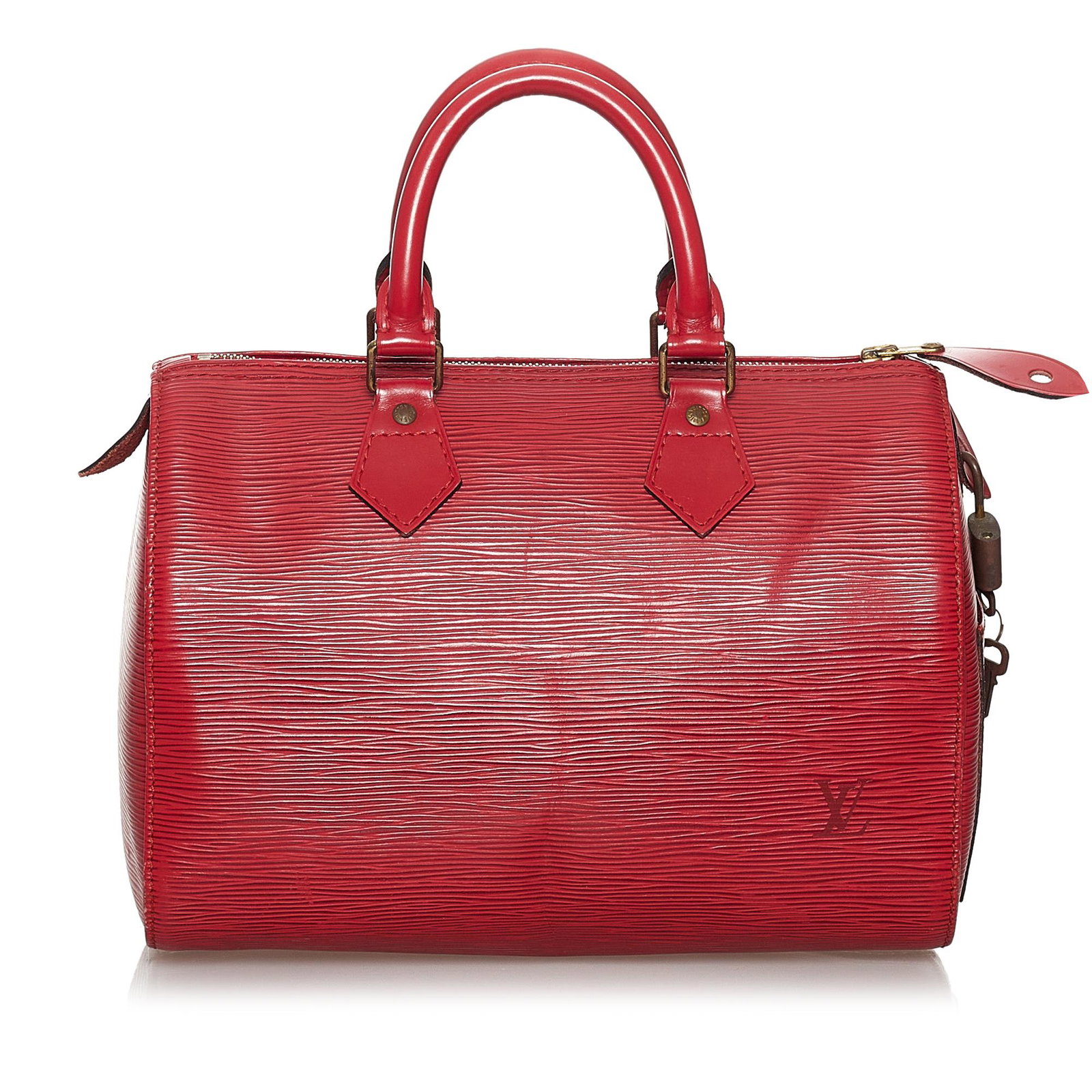 Louis Vuitton Epi Speedy 25: Louis Vuitton Epi Speedy 25 The Speedy 25 features an epi leather body an exterior side slip pocket rolled handles a top zip closure and an interior slip pocket. Brand: Louis Vuitton Model: Epi Speedy