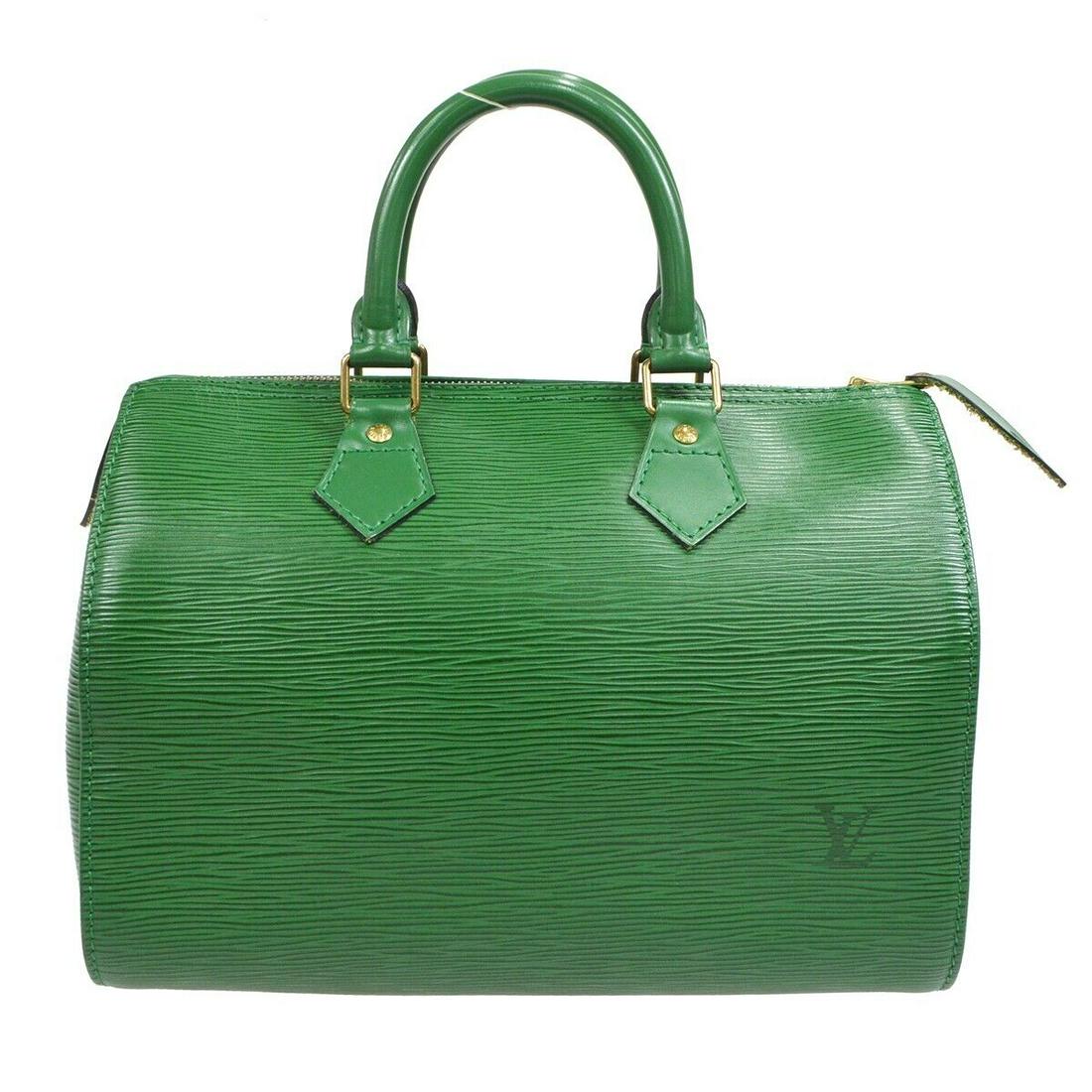 LOUIS VUITTON SPEEDY 25 HANDBAG PURSE BORNEO GREEN EPI M43014 VI0913: LOUIS VUITTON SPEEDY 25 HANDBAG PURSE BORNEO GREEN EPI M43014 VI0913 Bag Width: 10.8 Pattern: Epi Closure: Zip Bag Height: 7.7 Occasion: Casual Size: Medium Handle Style: Double Handles Lining Materia