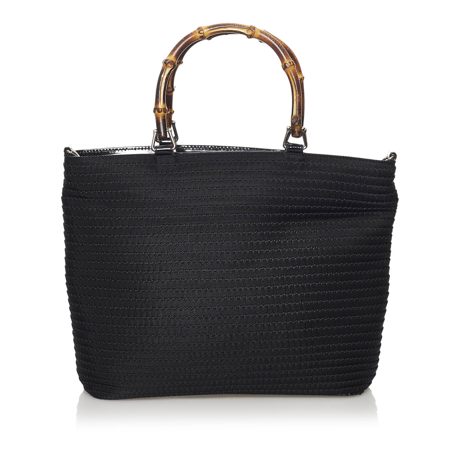 Gucci Bamboo Nylon Satchel: Gucci Bamboo Nylon Satchel The Bamboo satchel features a nylon body bamboo handles a detachable flat strap a top zip closure and an interior zip pocket. Brand: Gucci Model: Bamboo Nylon Satchel Origin