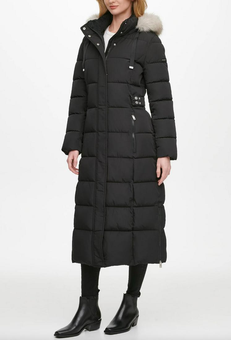 DKNY Womens Black Faux Fur Trim Hooded Maxi Puffer Coat B5602 Size Medium: DKNY Womens Black Faux Fur Trim Hooded Maxi Puffer Coat B5602 Size Medium Size: Medium Accents: Fur Trim Style: Puffer Coat Outer Shell Material: 100% Polyester Type: Coat Features: Hooded Color: Blac
