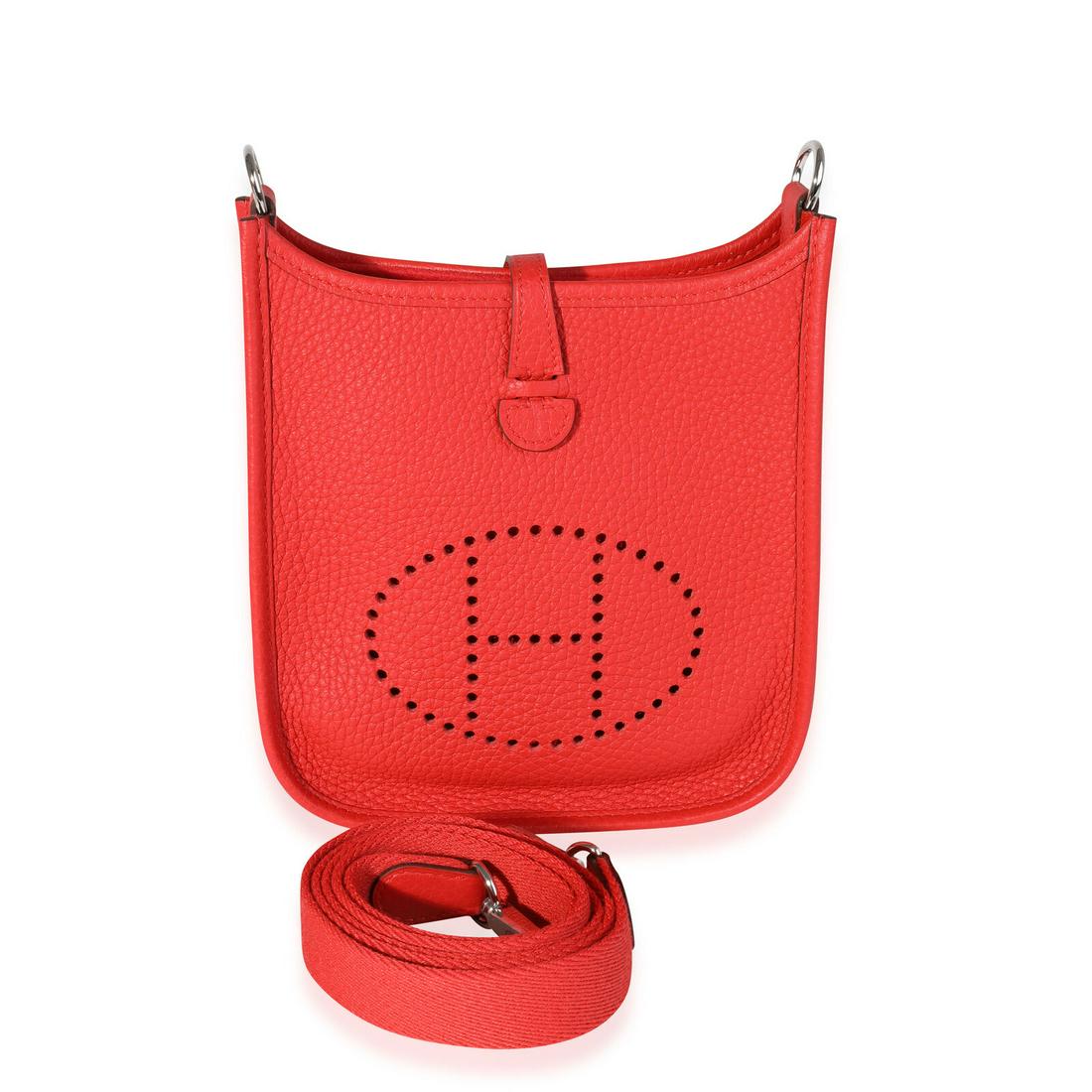 Hermes Rouge Tomate Togo Evelyne TPM PHW: Hermes Rouge Tomate Togo Evelyne TPM PHW Dimensions: 6.75 x 7 x 2.25 Handbag Accessories: Box;Removable Straps Bag Length: 6.75 in Bag Depth: 2.25 in Bag Height: 7 in Style: Crossbody Bag;Mini Materia