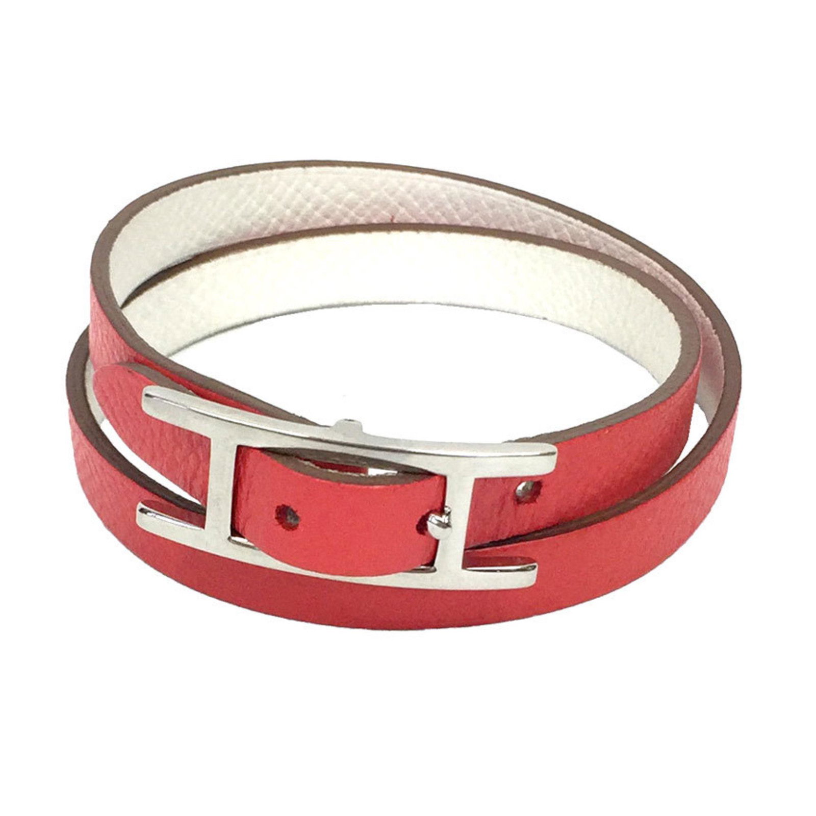 Hermes Leather Bracelet Be Hapi Double Tour S Pink White Ladies: Hermes Leather Bracelet Be Hapi Double Tour S Pink White Ladies Brand: Hermes Country of Origin: France Type: Charm bracelet Gender: Women Material: Leather Color: Pink White Size: S Width: 7.5mm / 0.