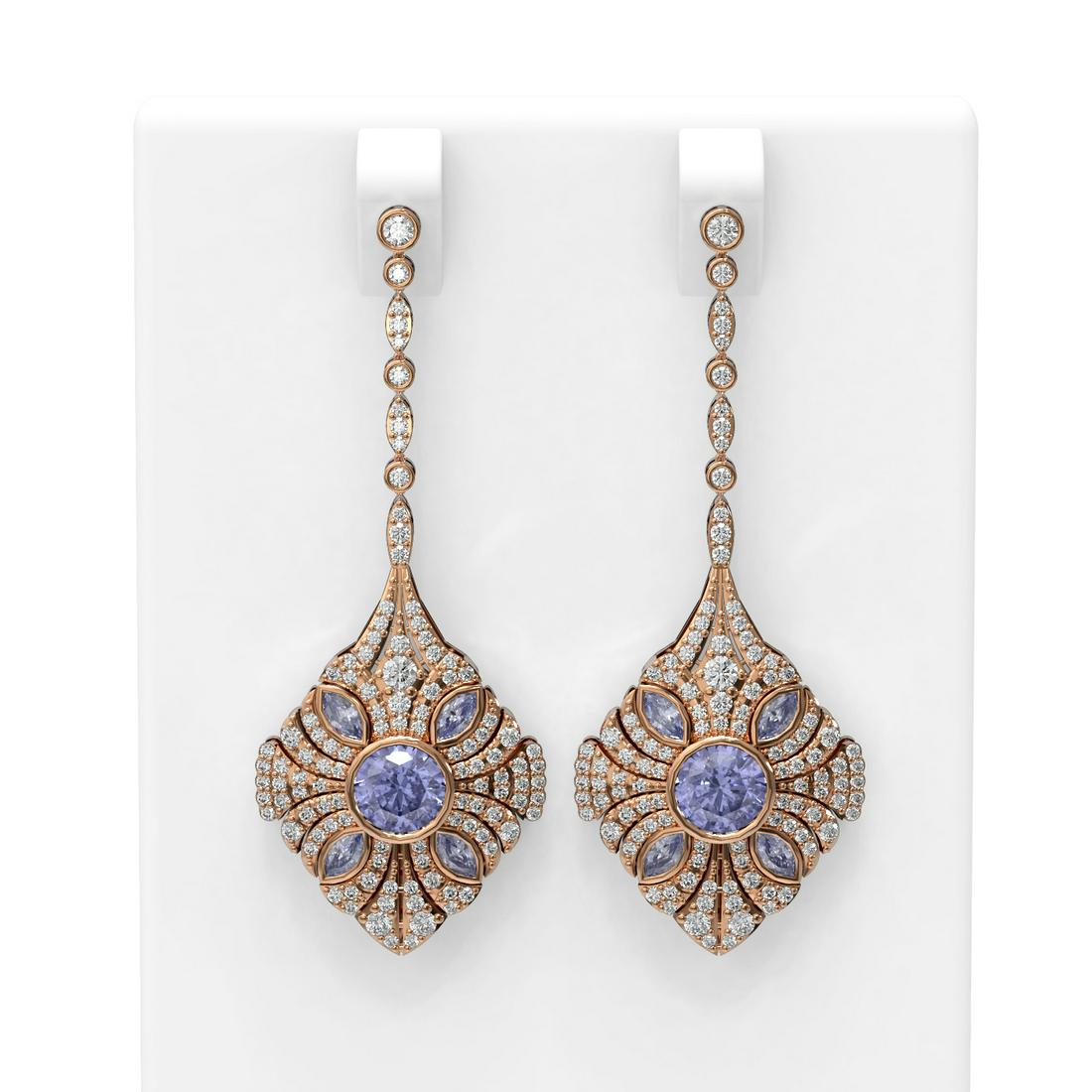 4.19 ctw Tanzanite & Diamond Earrings 18K Rose Gold: 4.19 ctw Tanzanite & Diamond Earrings 18K Rose Gold 4.19 ctw Tanzanite & Diamond Earrings 18K Rose Gold Designer Brand Luxury Jewelrymade in the USA Suggested Retail Price: $13700 Item: Tanzanite Earr