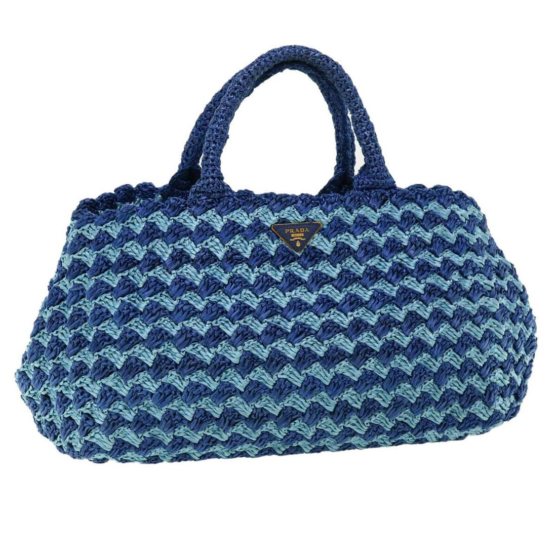 PRADA Canapa Tote Bag Raffia Blue Light Blue: PRADA Canapa Tote Bag Raffia Blue Light Blue Brand: PRADA Style: Tote Bag Material: Canvas Exterior Color: Blue / Light Blue Bag Height: 9.8inch(Approx) / 25cm(Approx) Bag Depth: 9.1inch(Approx) / 23c
