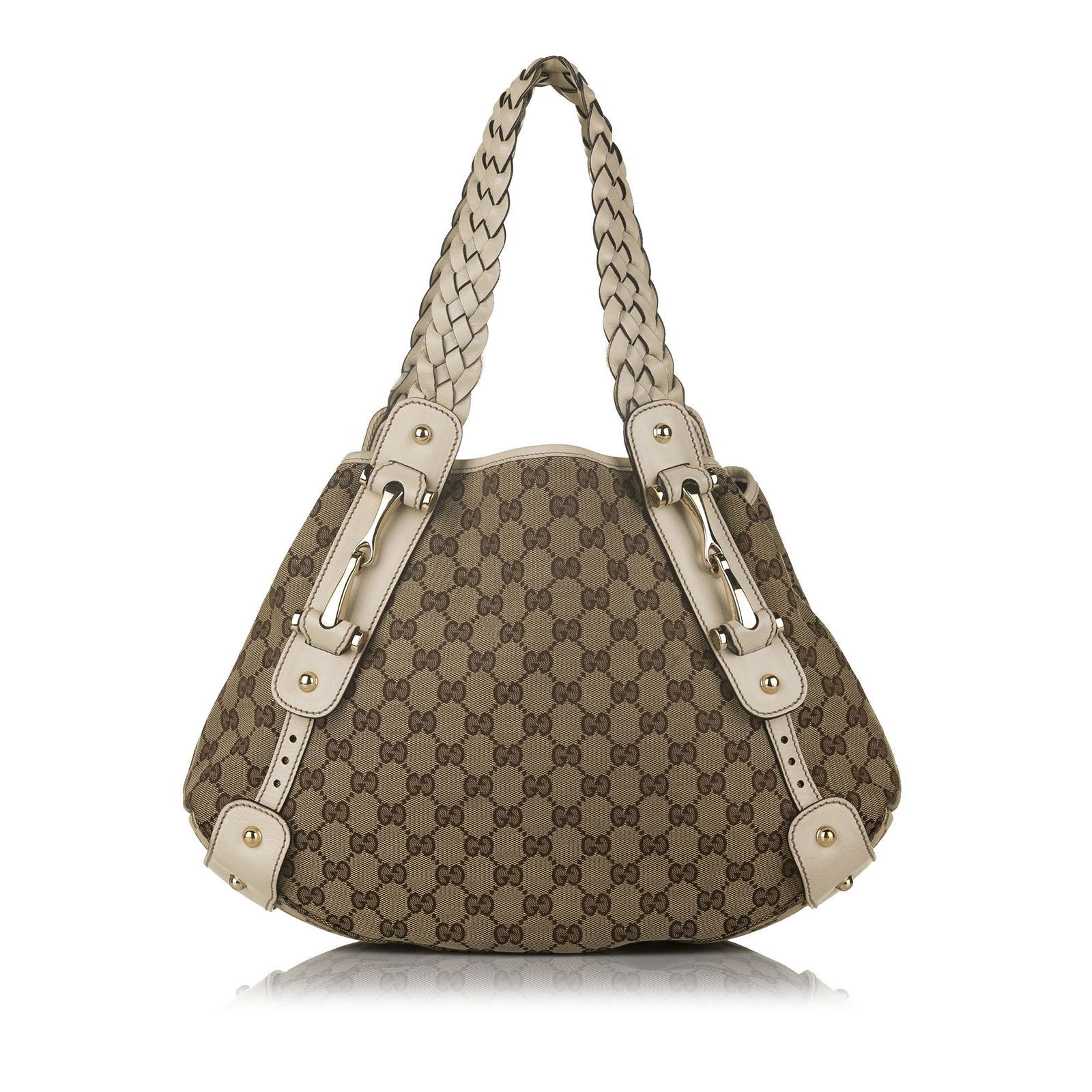 Gucci GG Canvas Pelham Horsebit Tote Bag: Gucci GG Canvas Pelham Horsebit Tote Bag The Pelham shoulder bag features a canvas body with leather trim braided leather straps an open top and an interior zip pocket. Brand: Gucci Model: GG Canvas P