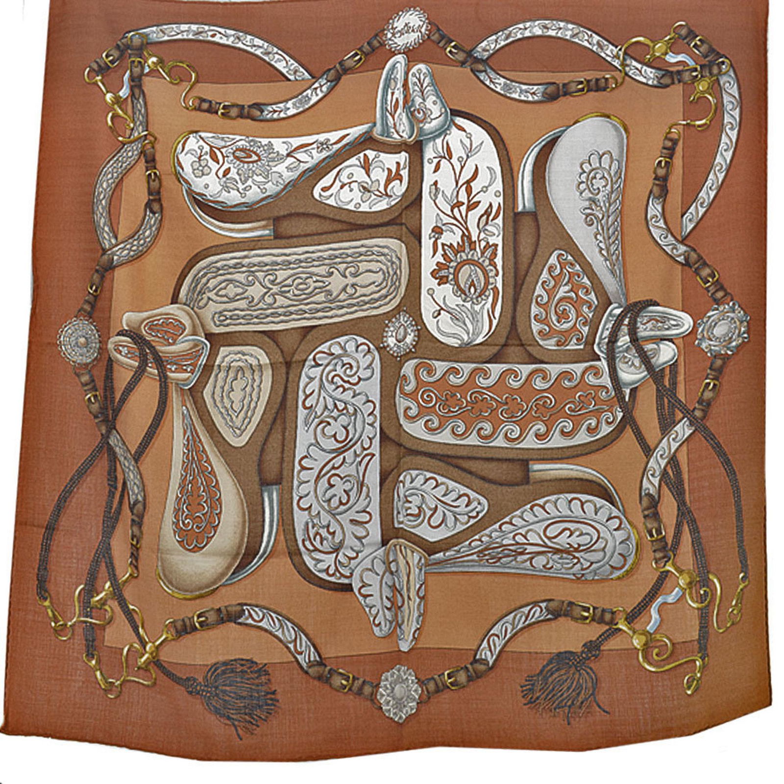 Hermes HERMES Scarf Festival Brown Cashmere Silk Ladies: Hermes HERMES Scarf Festival Brown Cashmere Silk Ladies Brand: Hermes Country of Origin: France Type: Scarf Gender: Women Color: Brown Material: Cashmere65% Silk35% Cashmere: 65% Silk: 35% Size (LxW):