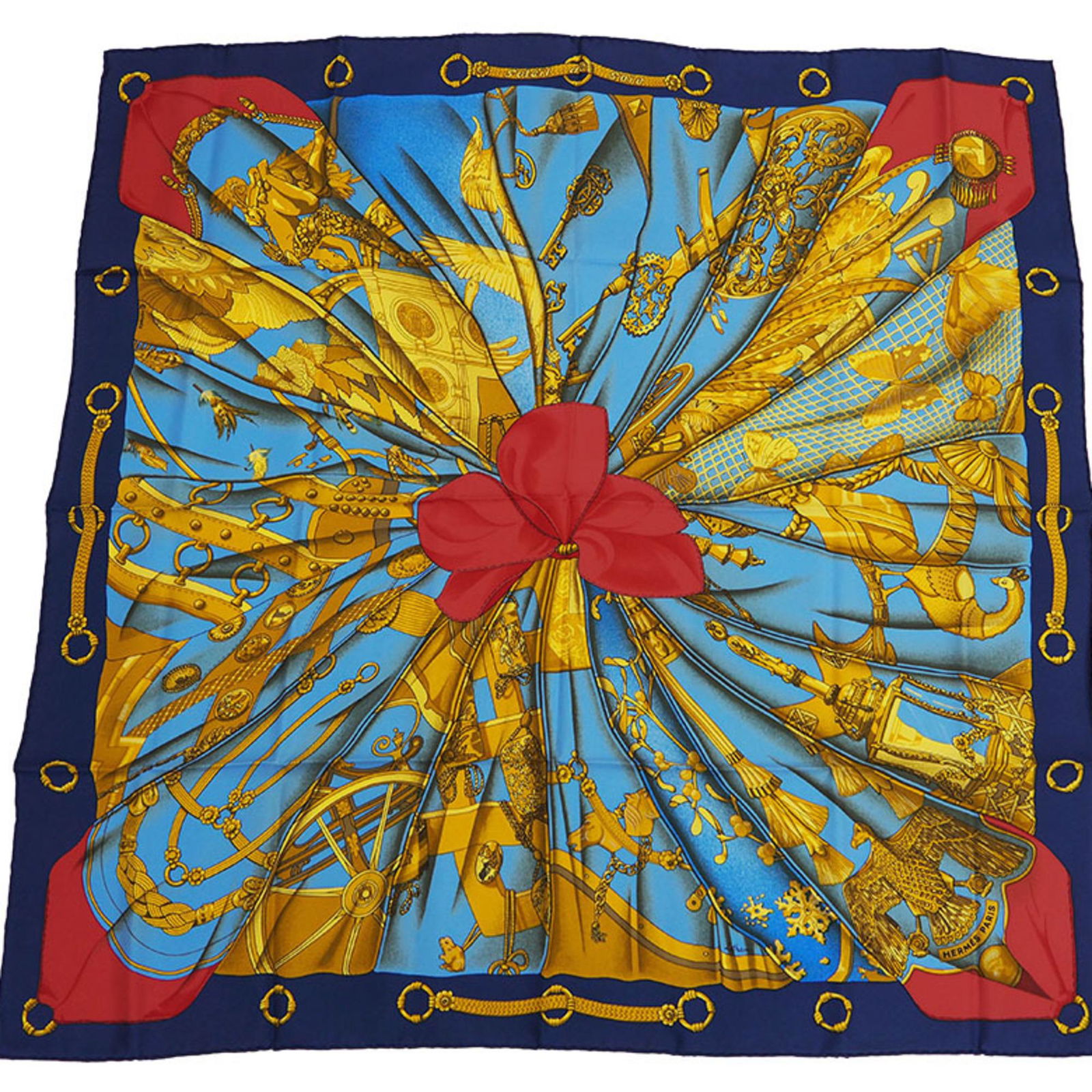 HERMES Hermes Carre 90 Soleil de Soie Silk Sun Blue Scarf Muffler: HERMES Hermes Carre 90 Soleil de Soie Silk Sun Blue Scarf Muffler Brand: Hermes Country of Origin: France Type: Scarf Color: Navy Shape: Square Material: Silk Silk: Size (LxW): 90cm x 90cm / 35.43 x 3