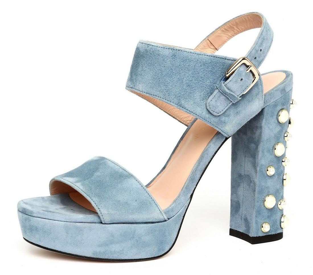 Stuart Weitzman Partisan Blue Suede Studded Platform Sandal Heel N5067 Size 8 M: Stuart Weitzman Partisan Blue Suede Studded Platform Sandal Heel N5067 Size 8 M Brand: Stuart Weitzman Type: Heel Us Shoe Size: 8 Color: Blue Style: Platform Upper Material: Suede Accents: Studded Pre