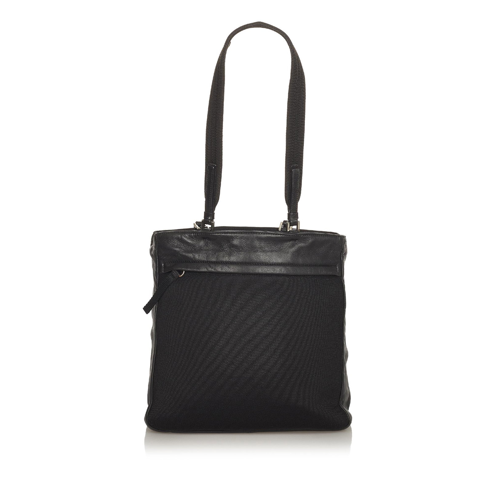 Prada Leather Handbag: Prada Leather Handbag This handbag features a leather body a front exterior zip pocket flat leather handles a top magnetic snap button closure and interior zip and slip pockets. Brand: Prada Model: Le