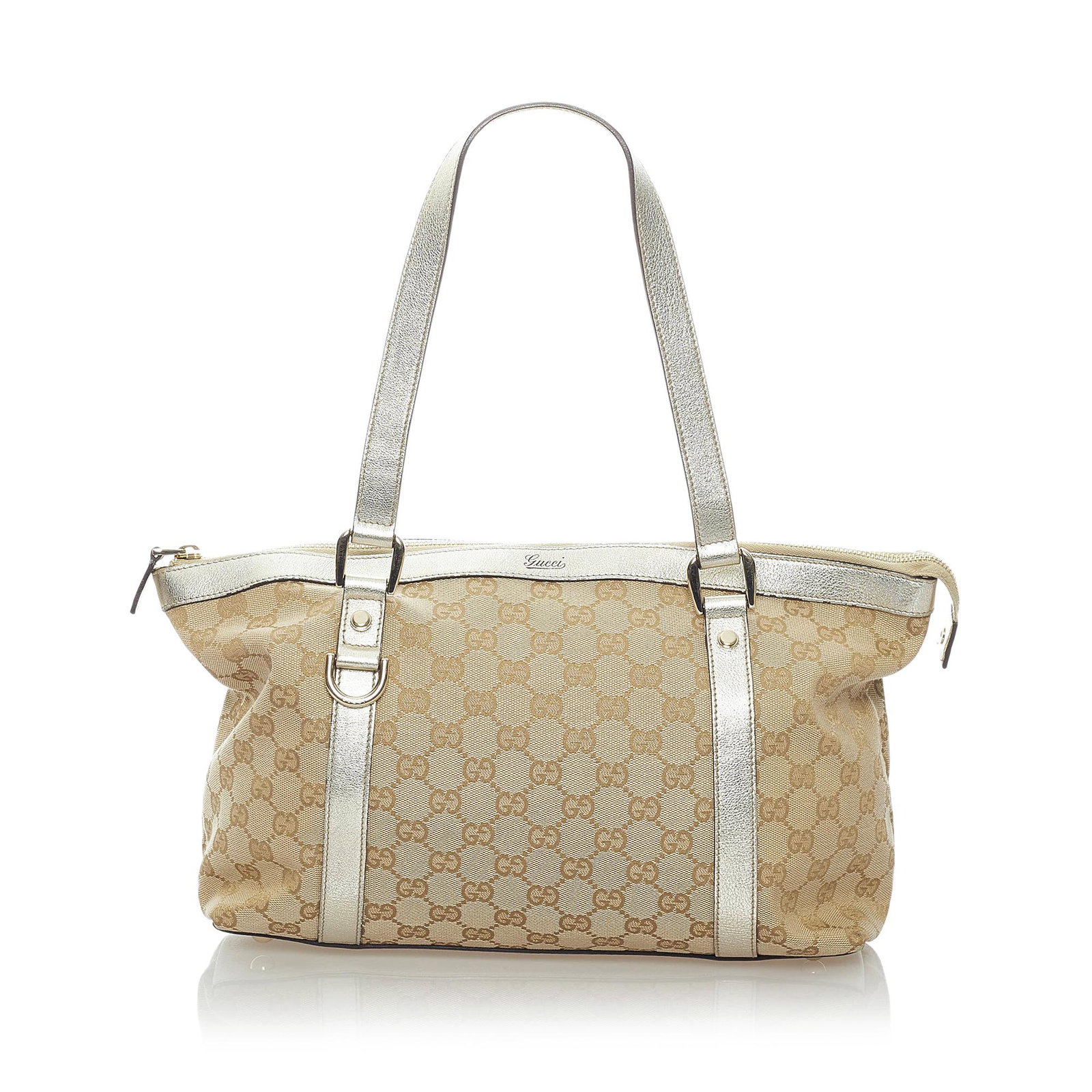 Gucci GG Canvas Abbey Shoulder Bag: Gucci GG Canvas Abbey Shoulder Bag This shoulder bag features a canvas body with leather trim flat leather straps top zip closure and an interior zip and slip pockets. Brand: Gucci Model: GG Canvas Ab