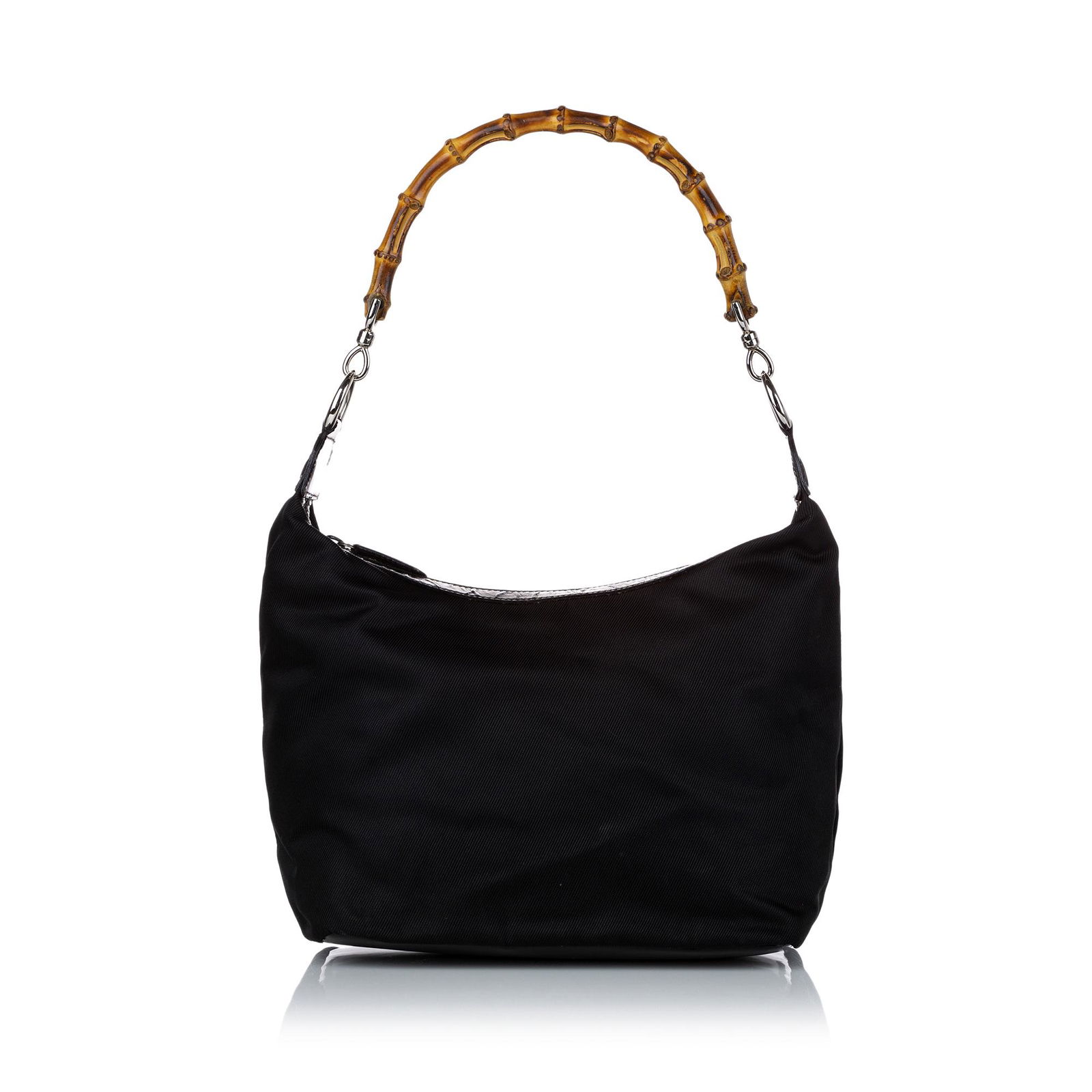 Gucci Bamboo Nylon Shoulder Bag: Gucci Bamboo Nylon Shoulder Bag This shoulder bag features a nylon body a bamboo handle a top zip closure and an interior zip pocket. Brand: Gucci Model: Bamboo Nylon Shoulder Bag Origin: Italy Catego