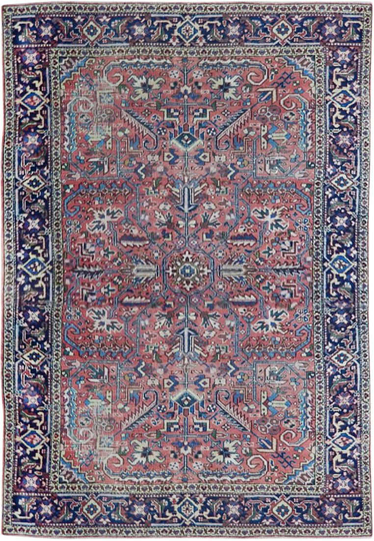 6' x 9' Pinkish Antique Persian Heriz Rug 23255: 6' x 9' Pinkish Antique Persian Heriz Rug 23255 Size in Feet: Width: 6 x Length: 9 Size in Inches: Width:72 in x Length: 108 in Colors: Pinkish Tan Royal Blue Weave: 100% Handmade Pile: 3/8 Wool Style