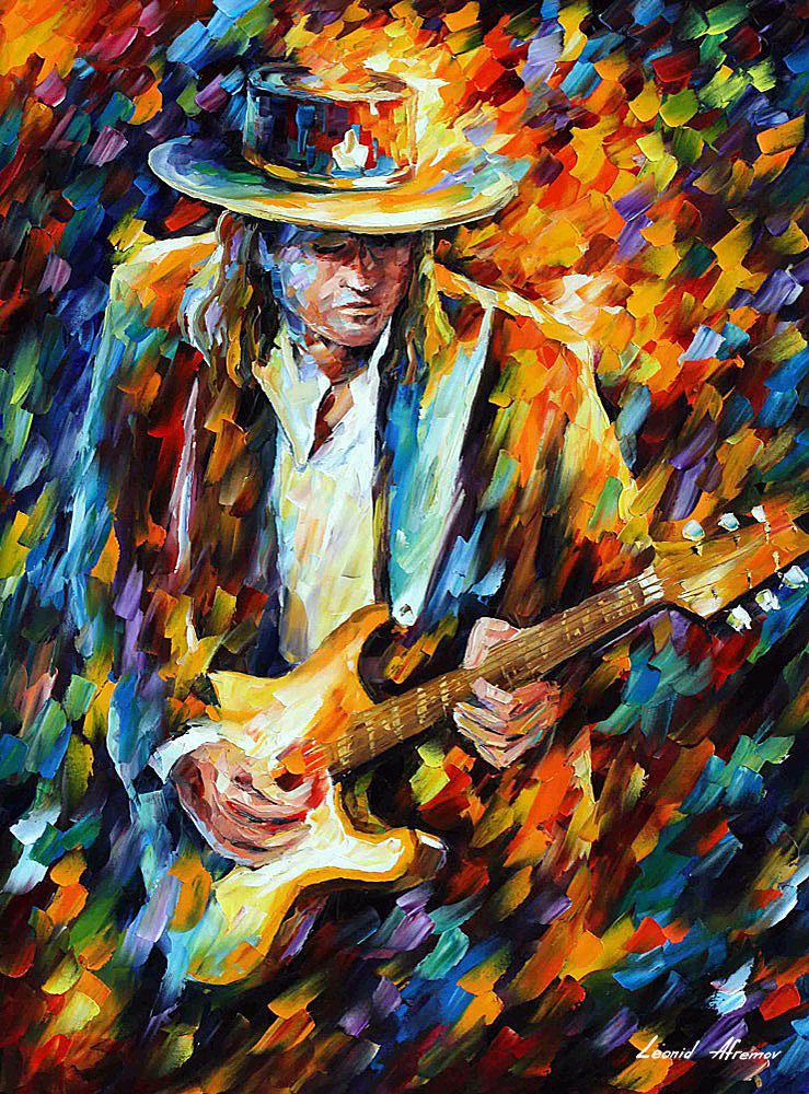 Stevie Ray Vaughan 4 - Limited Edition 1/25 by Leonid Afremov: Stevie Ray Vaughan 4 - Limited Edition 1/25 by Leonid Afremov This is a limited edition giclee hand-painted by Leonid Afremov. This is the first giclee of a small edition of 25 paintings. The rest of
