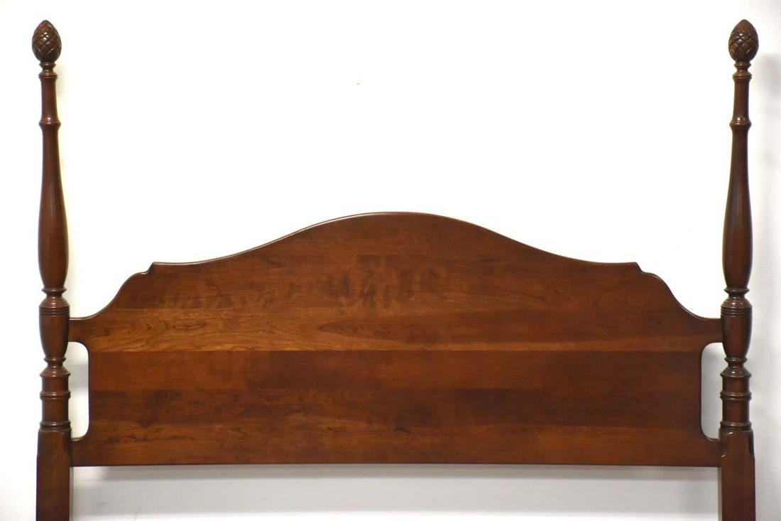 Cherry Queen Bed: Cherry Queen Bed A traditional pineapple top four poster solid cherry queen size bed made by Tell City Furniture. 65" wide. 85.25" deep. 61.25" tall. Dimensions: 65"W x 85.25"D x 61.25"H Styles: Tradi