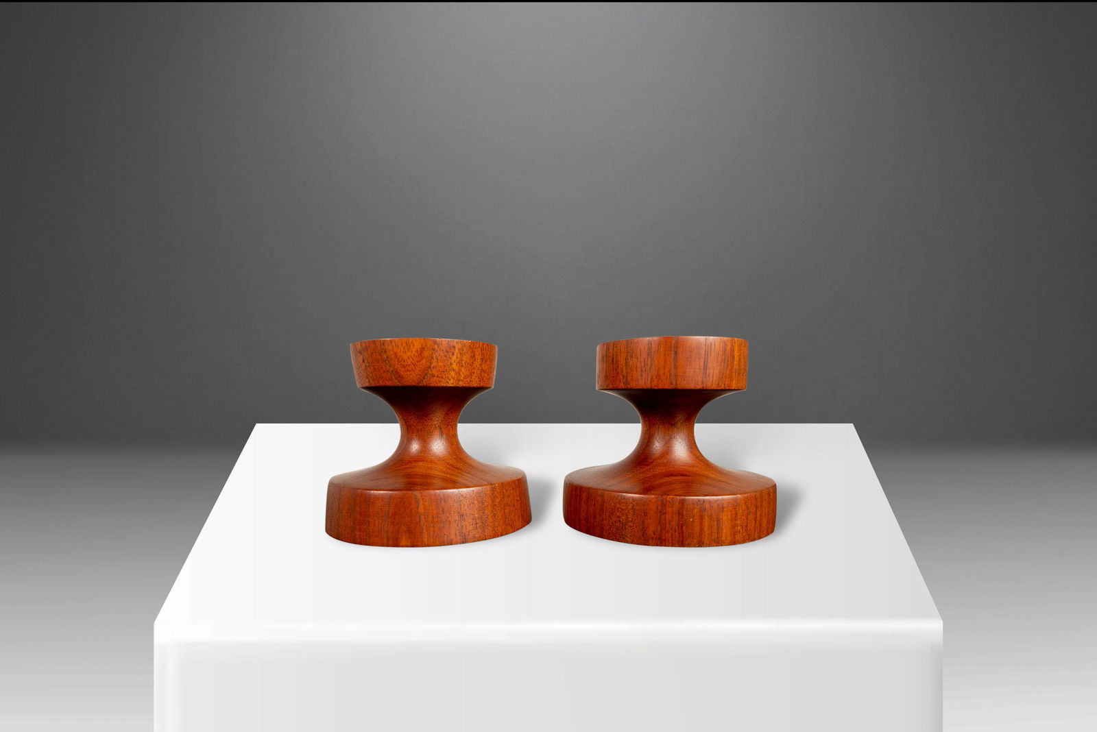 Set of Two (2) Danish Mid Century Modern Candlestick Holders in Walnut by Rude Osolnik Signed: Set of Two (2) Danish Mid Century Modern Candlestick Holders in Walnut by Rude Osolnik Signed Denmark c. 1960s Set of Two (2) Danish Mid Century Modern Candlestick Holders in Walnut by Rude Osolnik Si