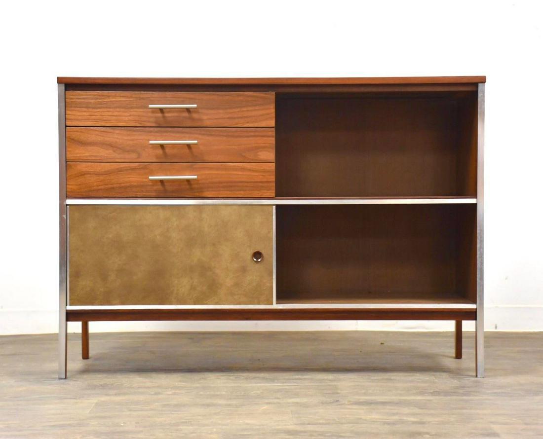 Paul McCobb for Calvin Walnut Mid Century Sliding Door Refinished Credenza: Paul McCobb for Calvin Walnut Mid Century Sliding Door Refinished Credenza A mid century modern walnut dresser or credenza designed by Paul McCobb for Calvin Furniture with aluminum accents and replac