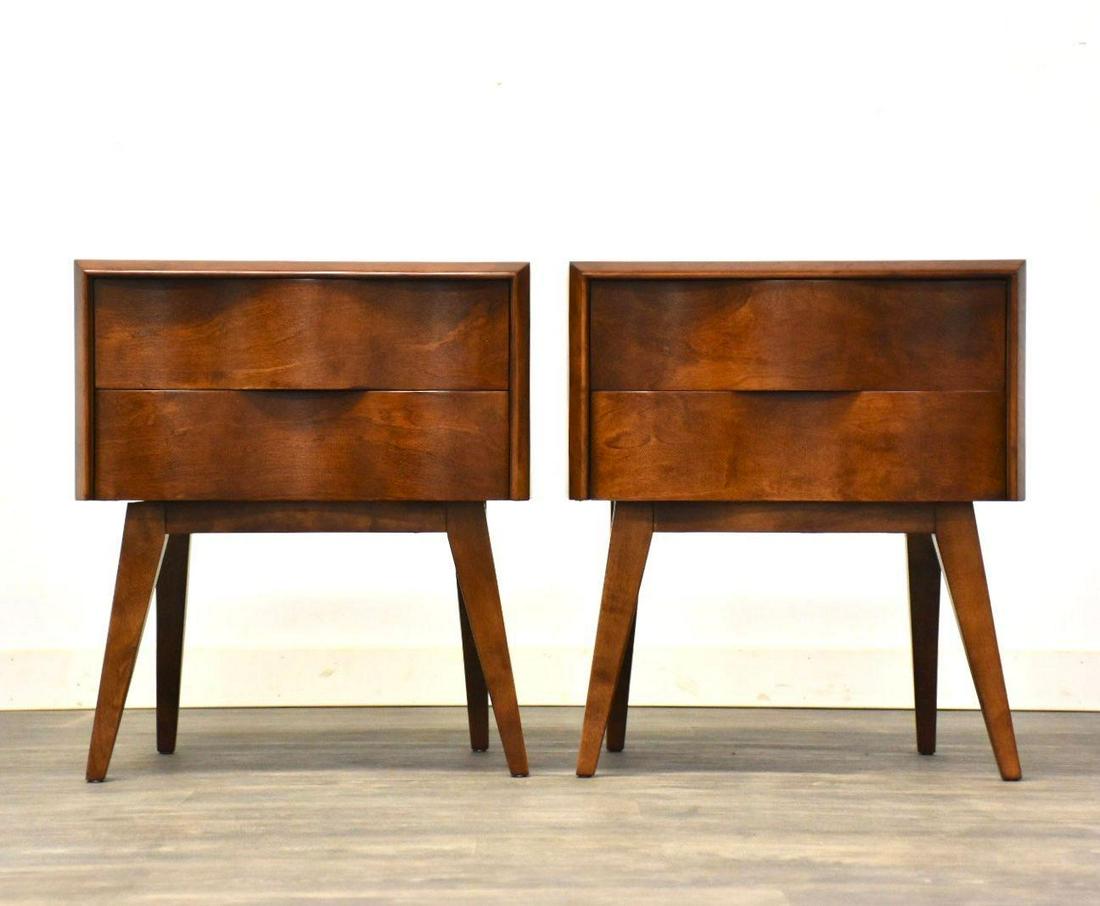 Edmond Spence Swedish Modern Nightstands - a Pair: Edmond Spence Swedish Modern Nightstands - a Pair A beautiful pair of mid century modern birch wave front nightstands in a rich walnut color finish designed by Edmond Spence. Made in Sweden. Professio