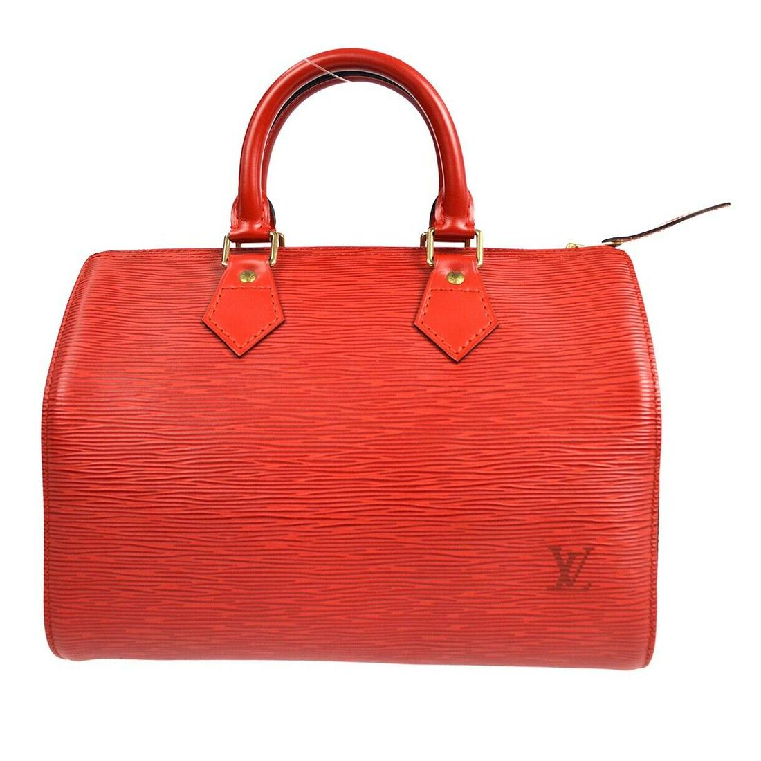 LOUIS VUITTON SPEEDY 25 HANDBAG PURSE RED EPI LEATHER M43017 SP0966: LOUIS VUITTON SPEEDY 25 HANDBAG PURSE RED EPI LEATHER M43017 SP0966 Bag Width: 10.8 Pattern: Epi Closure: Zip Bag Height: 7.7 Occasion: Casual Size: Medium Handle Style: Double Handles Lining Material