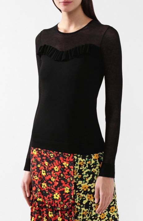 Escada Women's Illusion Ruffle-trim Long-sleeve Knit Top In Black Size XL 16742: Escada Women's Illusion Ruffle-trim Long-sleeve Knit Top In Black Size XL 16742 Size: XL Accents: Ruffle Style: Tunic Fabric Type: Knit Material: Viscose Pattern: Solid Fit: Slim Type: Blouse Color: B