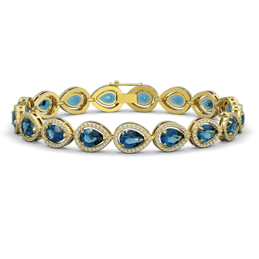 16.59 ctw London Topaz & Diamond Micro Pave Halo Bracelet 10k Yellow Gold: 16.59 ctw London Topaz & Diamond Micro Pave Halo Bracelet 10k Yellow Gold 16.59 ctw London Topaz & Diamond Micro Pave Halo Bracelet 10k Yellow Gold Designer Brand Luxury Jewelrymade in the USA Suggest