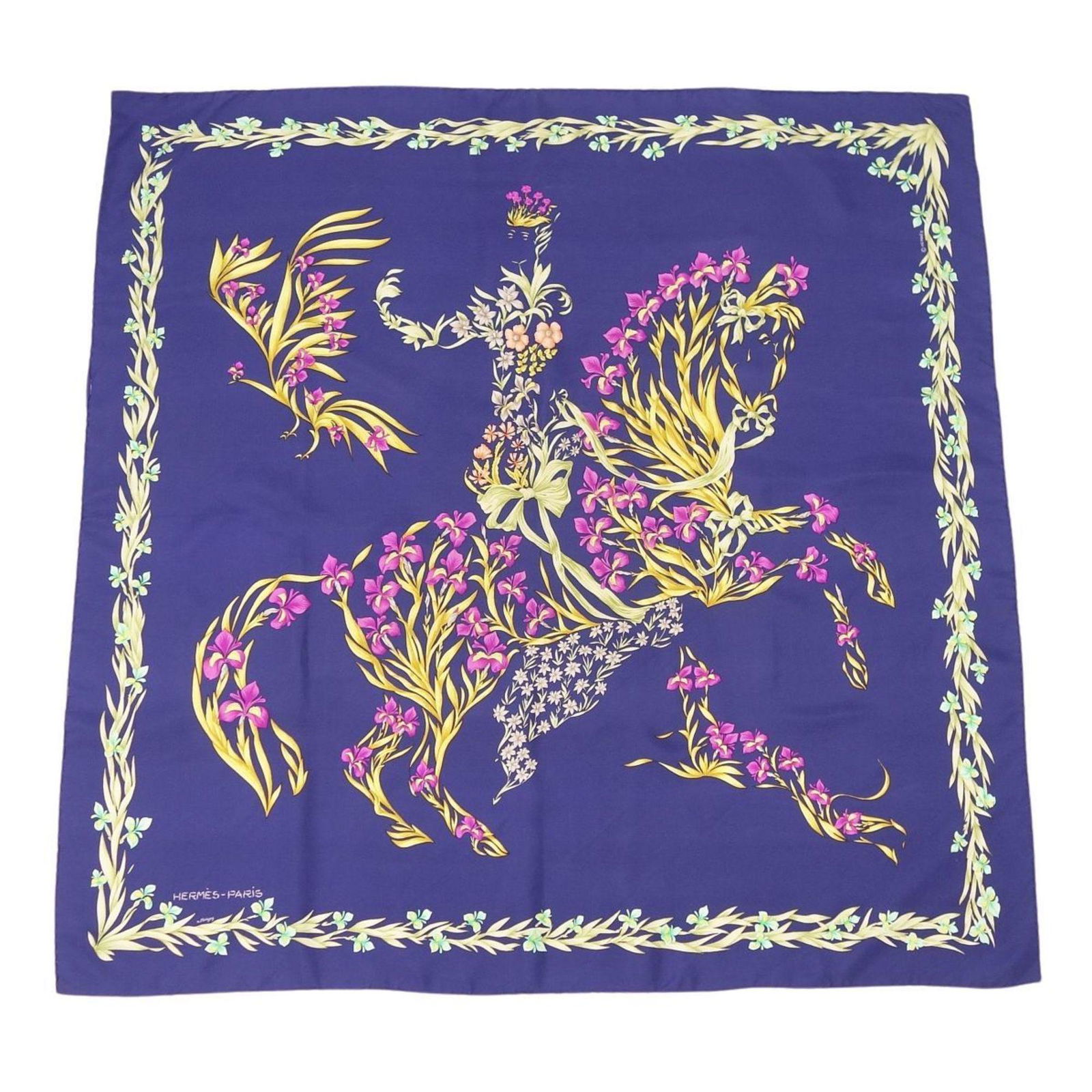 Hermes HERMES Scarf Muffler Carre 90 H.d'Origny (blossoming horse) Silk 100% Navy: Hermes HERMES Scarf Muffler Carre 90 H.d'Origny (blossoming horse) Silk 100% Navy Brand: Hermes Country of Origin: France Type: Scarf Gender: Women Color: Navy Material: Silk100% Silk: 100% Size (LxW)
