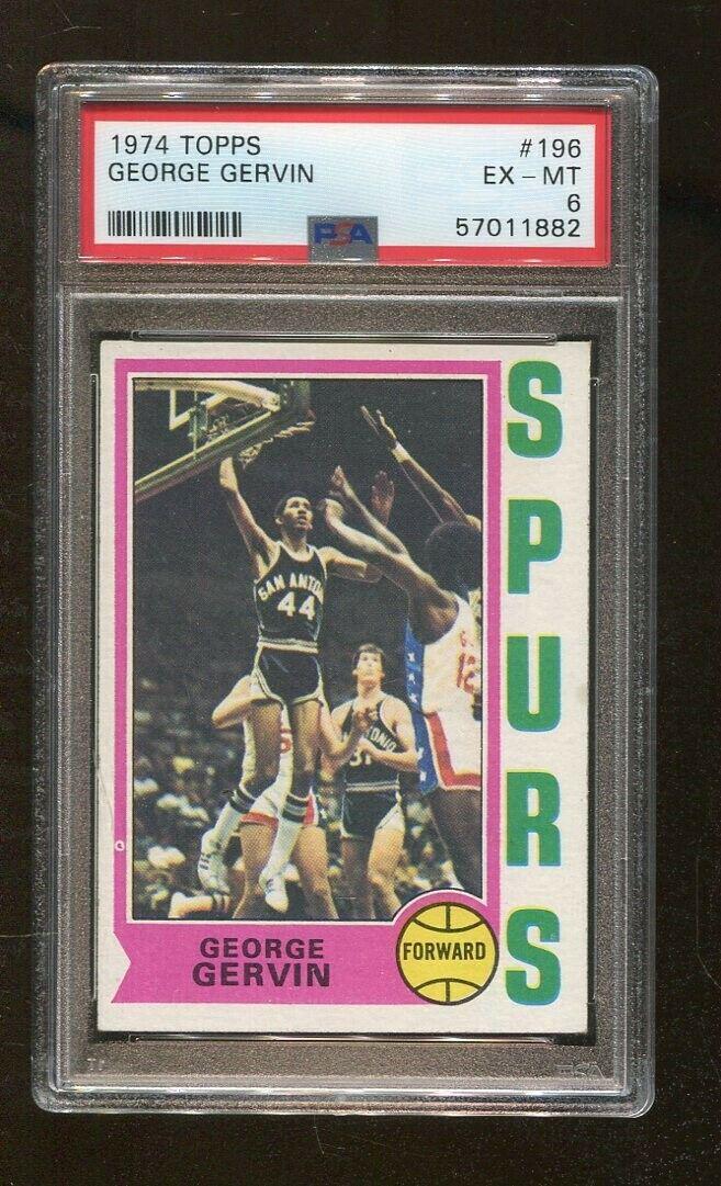 George Gervin The Ice Man 1974 Topps Rookie RC Spurs PSA 6: George Gervin The Ice Man 1974 Topps Rookie RC Spurs PSA 6 Player: George Gervin Card Manufacturer: Topps Year: 1974 Grade: 6 League: NBA Product: Card Team: Spurs Original/Reprint: Original Sport: Ba