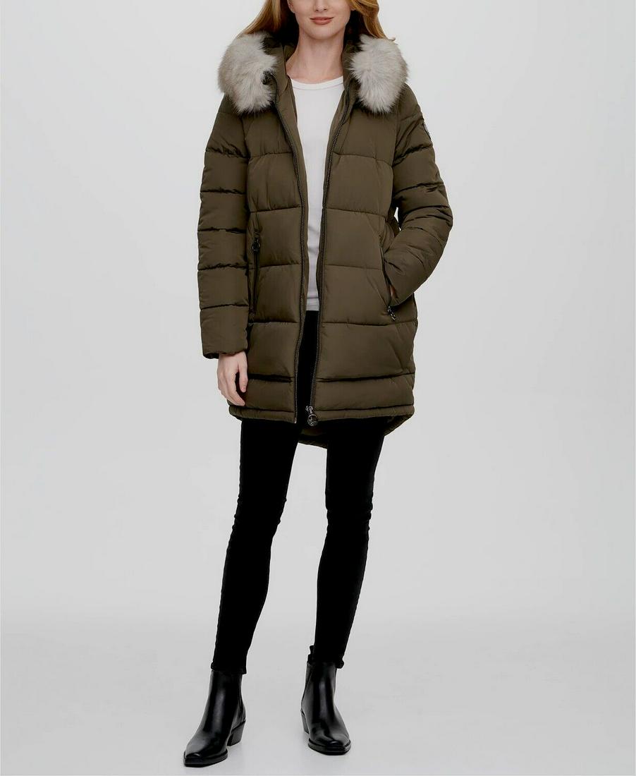 Dkny Green Faux-Fur Trim Hooded Puffer Coat B5904 Size Petite XL: Dkny Green Faux-Fur Trim Hooded Puffer Coat B5904 Size Petite XL Size: XL Accents: Fur Trim Style: Puffer Jacket Outer Shell Material: Polyester Type: Coat Features: Hooded Color: Green Brand: DKNY Si