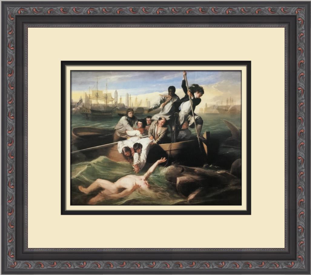 John Singleton Copley Watson and the Shark Custom Framed Print: John Singleton Copley Watson and the Shark Custom Framed Print Size: Medium Region Of Origin: United States Artist: John Singleton Copley Production Technique: Offset Lithograph Framing: Matted & Fram