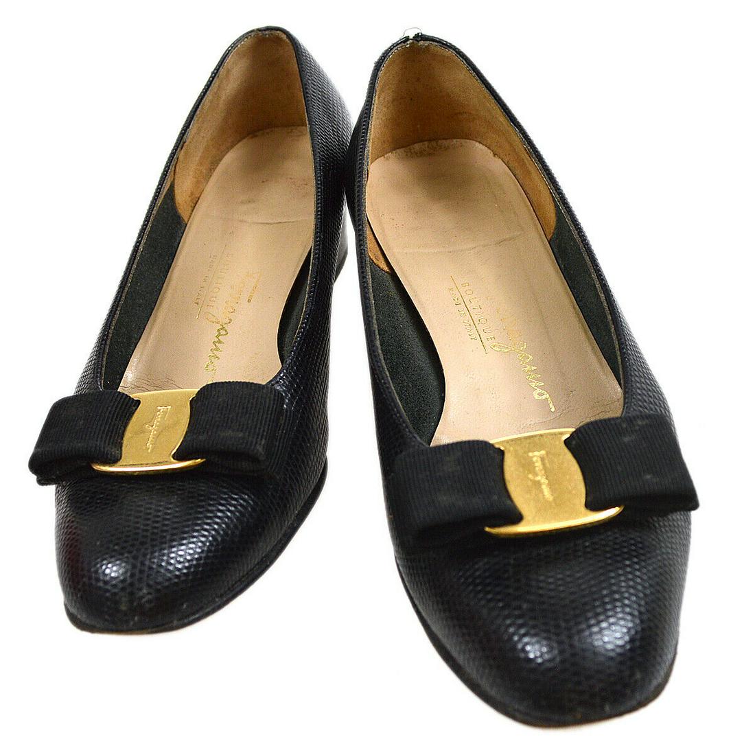 Salvatore Ferragamo Vara Bow Shoes Pumps Black 6 1/2 C DR37369338: Salvatore Ferragamo Vara Bow Shoes Pumps Black 6 1/2 C DR37369338 Brand: Salvatore Ferragamo Type: Flat Us Shoe Size: 7 Color: Black Style: Loafer Shoe Width: C Upper Material: Embossed Leather Outsid