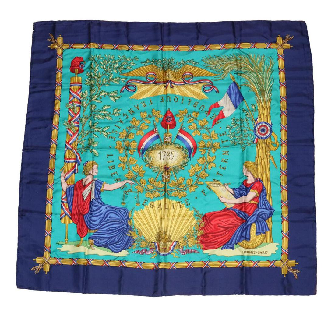 HERMES Carre90 LIBERTE EGALITE REPUBLIQUE FRANCAISE Scarf Silk Blue: HERMES Carre90 LIBERTE EGALITE REPUBLIQUE FRANCAISE Scarf Silk Blue Brand: HERMES Style: Scarf Material: Silk Color: Blue Bag Height: 35.4inch(Approx) / 90cm(Approx) Bag Length: 35.4inch(Approx) / 90c