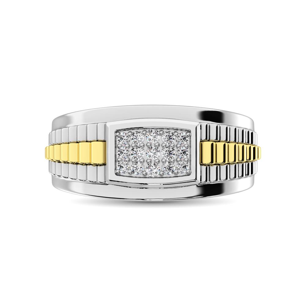 10K White Gold with Accent of 10K Yellow Gold 1/4 Ct.Tw. Diamond Mens Fashion Ring: 10K White Gold with Accent of 10K Yellow Gold 1/4 Ct.Tw. Diamond Mens Fashion Ring Crafted in 10K White Gold with Accent of 10K Yellow Gold, this Men?s Ring represents A Prestigious step Design
