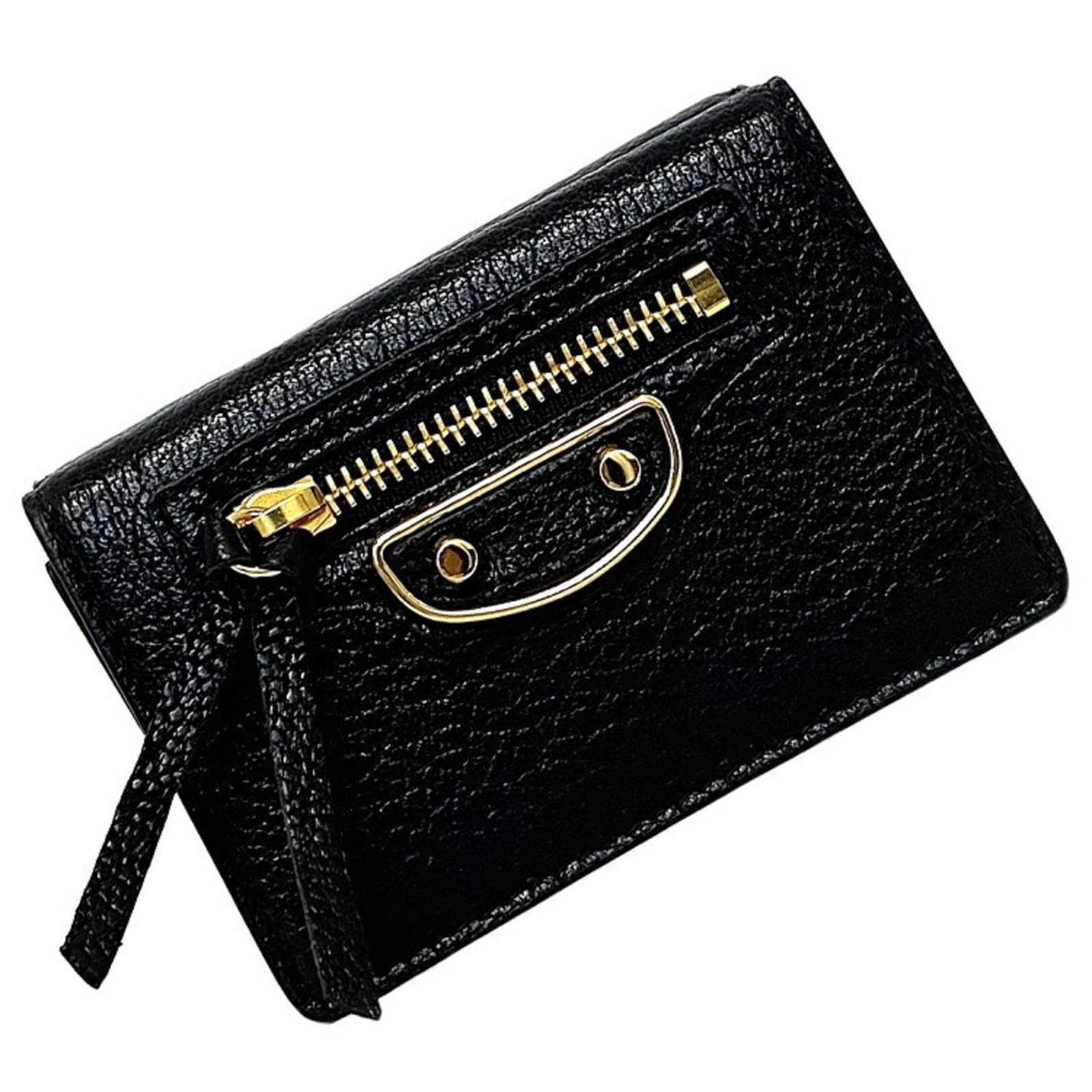 Balenciaga Tri-Fold Wallet Black Gold Classic 470059 Leather BALENCIAGA Mini Ladies: Balenciaga Tri-Fold Wallet Black Gold Classic 470059 Leather BALENCIAGA Mini Ladies Brand: Balenciaga Line: Classic Type: Wallet (tri-fold) Material: Leather Leather: Color: Black Gold Size (HxWxD): 6