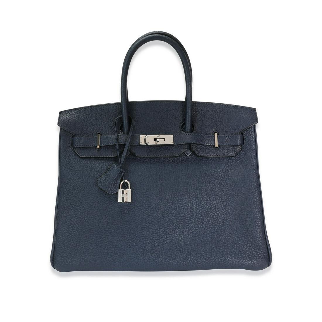 Hermes Bleu Obscurs Fjord Birkin 35 PHW: Hermes Bleu Obscurs Fjord Birkin 35 PHW Dimensions: 13.25 x 10 x 7 Handbag Accessories: Box;Clochette;Dustbag;Lock;Raincoat;Gift Ribbon;Key;Felt Protecto Bag Length: 13.25 in Bag Depth: 7 in Bag Heigh