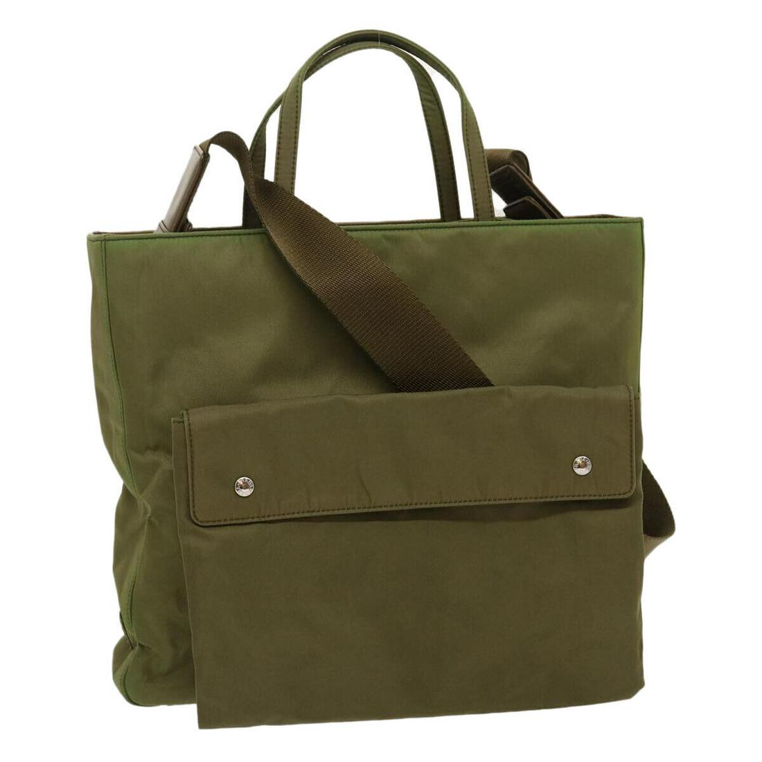 PRADA Hand Bag Nylon 2way Shoulder Bag Khaki: PRADA Hand Bag Nylon 2way Shoulder Bag Khaki Brand: PRADA Style: Hand Bag Exterior Material: Nylon Exterior Color: Khaki Bag Height: 11.0inch(Approx) / 28cm(Approx) Bag Depth: 2.8inch(Approx) / 7cm(Ap
